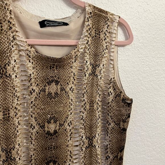 Magaschoni Snakeskin Print Knit Sweater Dress Small Silk Cashmere Sheath Beige - Picture 7 of 15